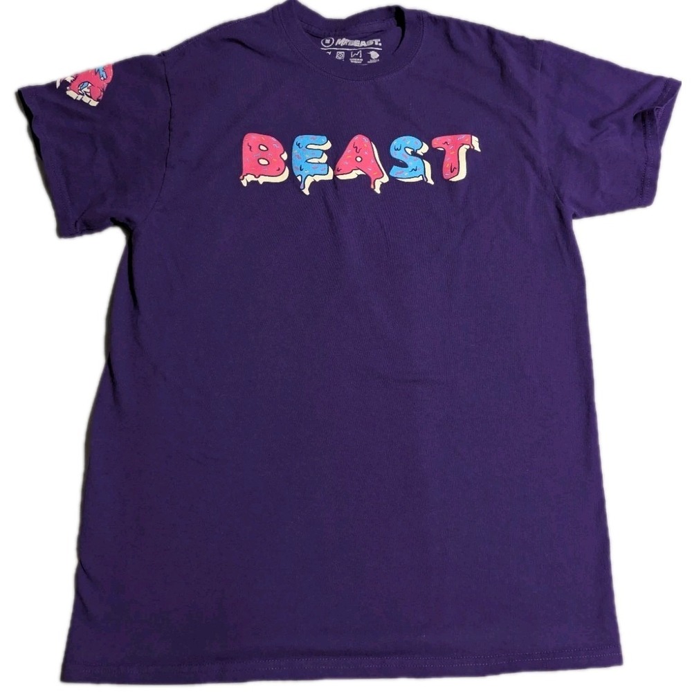MrBeast Beast Graphic T Shirt Mens M Purple Donut Logo YouTube Tee